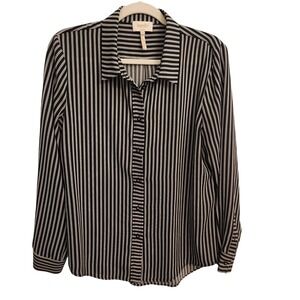 Laundry by Shelli Segal Womens Striped Button Down Shirt Black White Size Medium